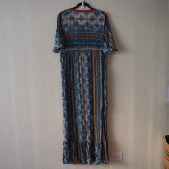 Sundance Dream In Color Blue Boho Sheer Western Patterned Maxi Dress sz M - Picture 2 of 4